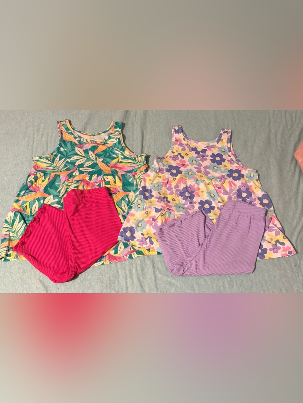 Girls Floral & Tropical Tank Top Set - Pink, Purple, Teal